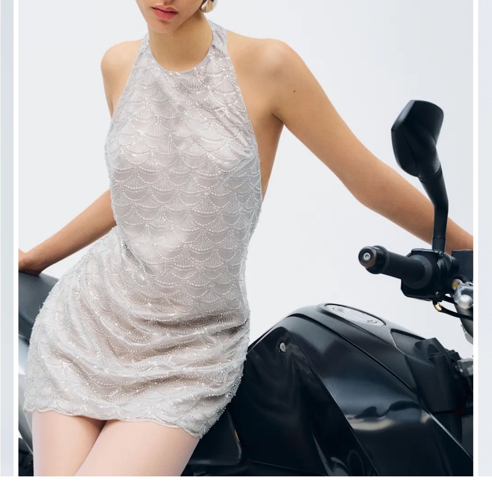Reformation Silver Backless Dress